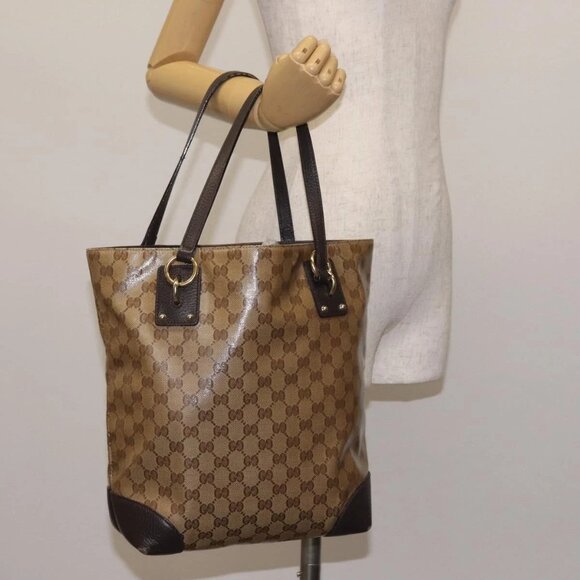 GUCCI GG Crystal Tote Bag Coated Canvas Outlet Beige Gold 353706 Auth 144529 - Picture 1 of 16